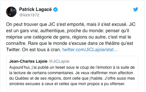 Patrick Lagacé se porte à la défense de Jean-Charles Lajoie....