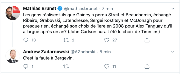Mathias Brunet veut tellement LICHER le C....de Bergevin...