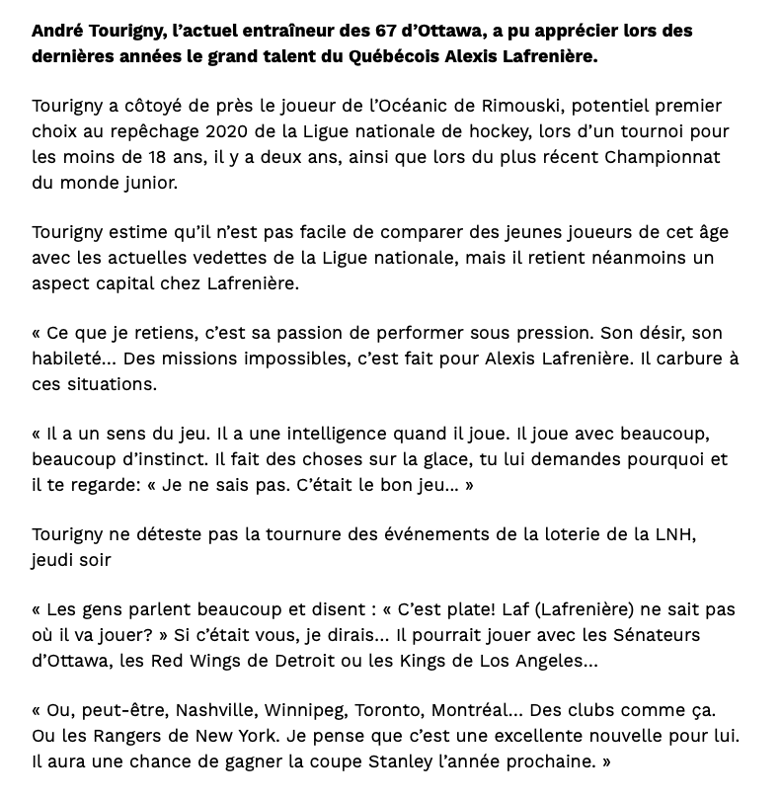 Alexis Lafrenière aura la CHANCE de gagner la COUPE STANLEY...l'an prochain....