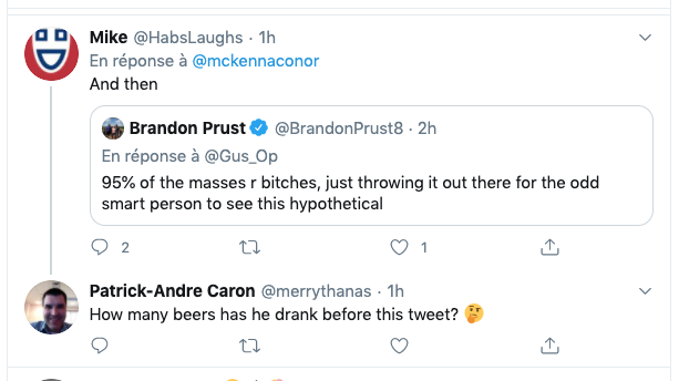 Brandon Prust SAUTE une autre COCHE sur twitter...Sa rupture avec Maripier Morin l'a transformé en MONSTRE.....