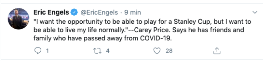 Carey Price s'est rétracté assez vite...