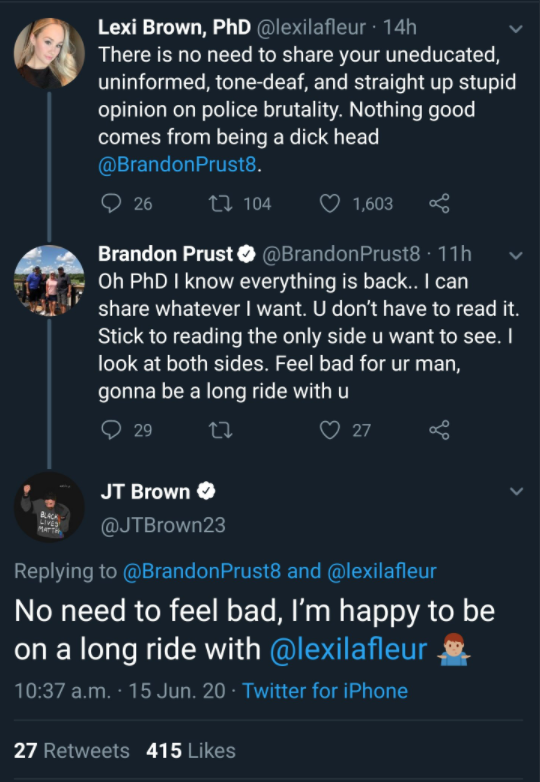 C'est rendu que Brandon Prust...attaque la femme de JT BROWN...