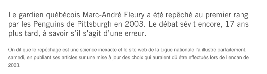 Marc-André Fleury...CHOUCHOUTÉ en FRANÇAIS...MÉPRISÉ en ANGLAIS...