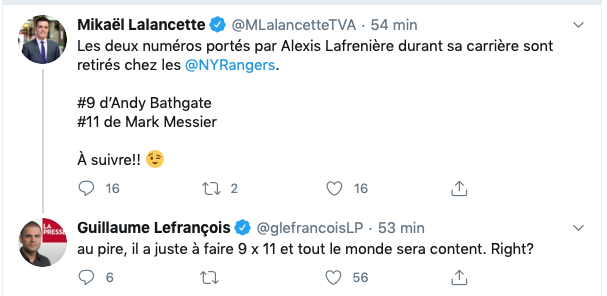 Alexis Lafrenière va choisir le numéro de Maurice Richard ou de Patrick Kane?