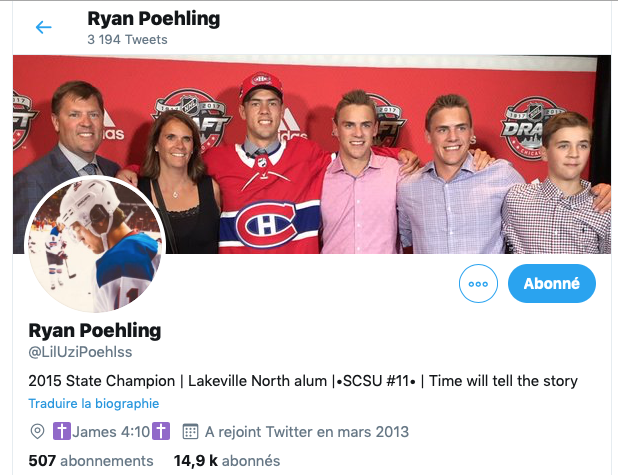 Au tour de Ryan Poehling d'enlever la mention CANADIEN DE MONTRÉAL dans sa BIO sur twitter et INSTAGRAM!!!!!