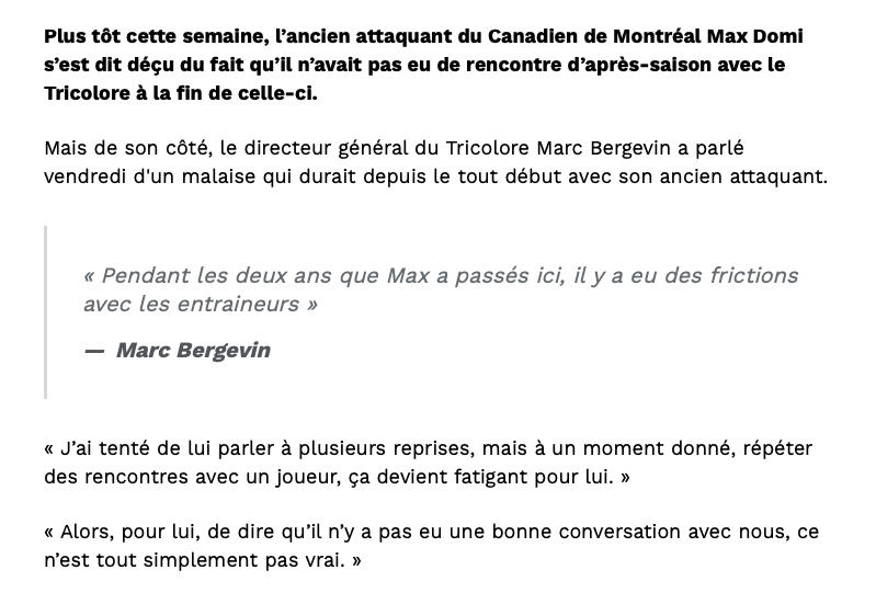Marc Bergevin traite Max Domi de MENTEUR...