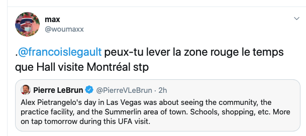 Taylor Hall ne peut pas visiter Montréal..