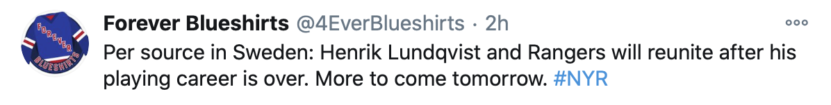 Les Rangers et Henrik Lundqvist ont déjà un DEAL en place ?