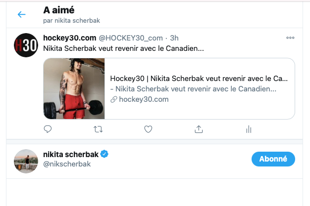 Sacré Nikita Scherbak...Il LIKE notre article sur twitter...