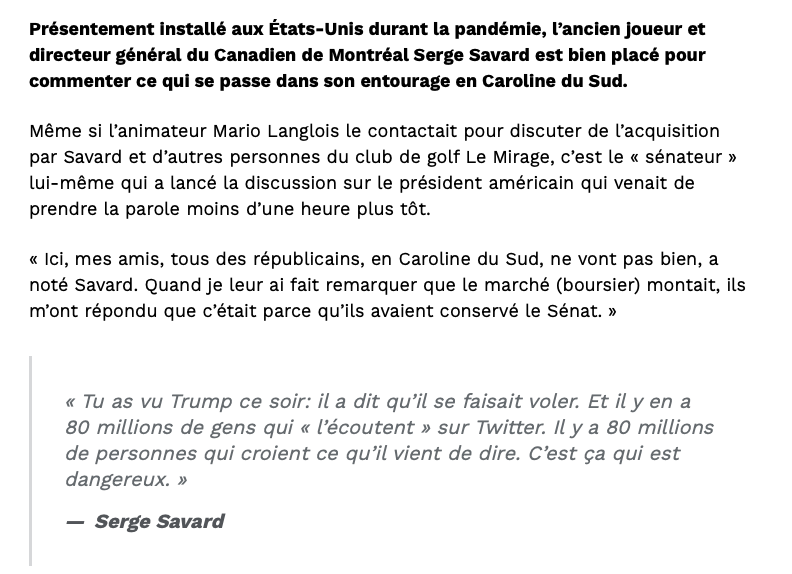 Serge Savard rit de Donald Trump...