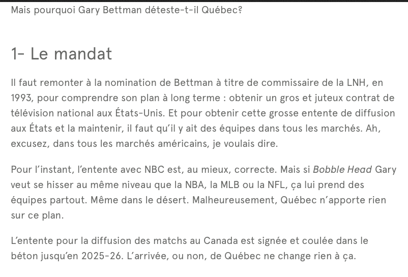 Gary Bettman ne veut rien savoir des Canucks à Québec...Molson non plus!!!