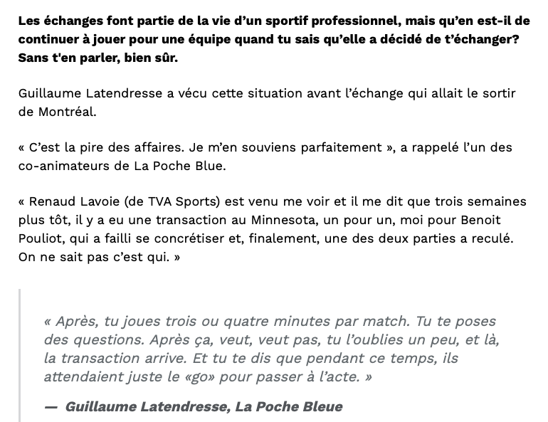 Guillaume Latendresse engagé...pour remonter la cote de Renaud Lavoie...