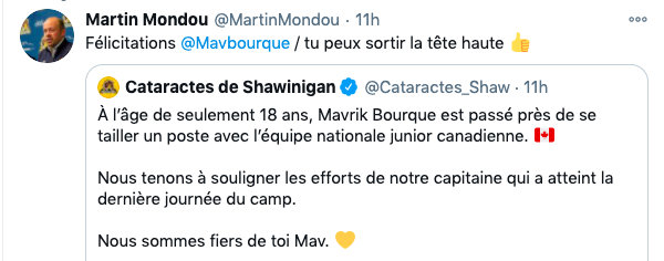Mavrik Bourque s'est fait FOU....par André Tourigny...