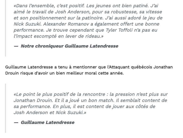 Guillaume Latendresse le PROTECTEUR de Drouin et le DESTRUCTEUR de Toffoli....