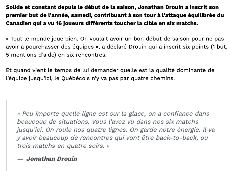 Jonathan Drouin était SOULAGÉ de ne pas avoir été ÉCHANGÉ à Columbus..