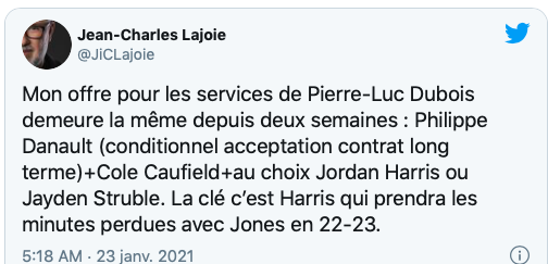 La proposition de Jean-Charles Lajoie pour Pierre-Luc Dubois...PAUVRE en SALE...