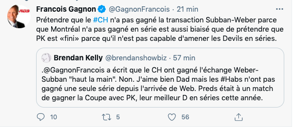 François Gagnon RAMASSE Brendan Kelly de la GAZETTE...