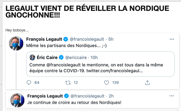 François Legault vient de réveiller la NORDIQUE GNOCHONNE!!!