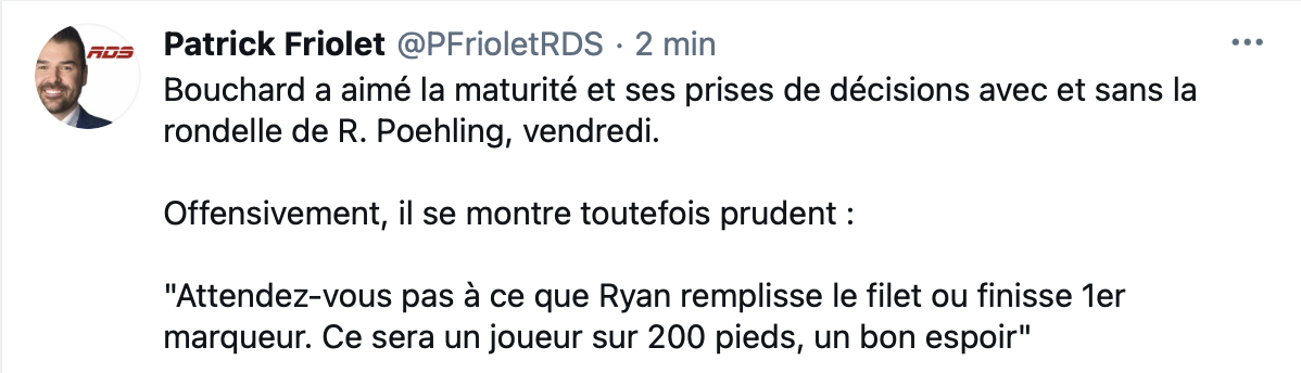 HAHA...Joel Bouchard nous annonce, que Ryan Poehling...