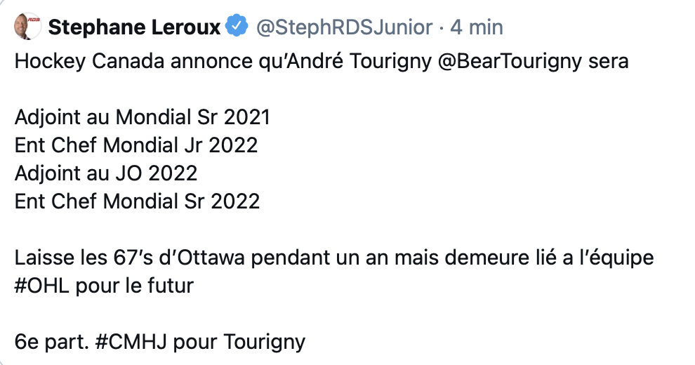 André Tourigny ne sera pas candidat pour le Canadien de Montréal...
