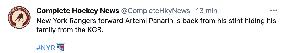 Artemi Panarin est de retour, après avoir été cacher sa famille...