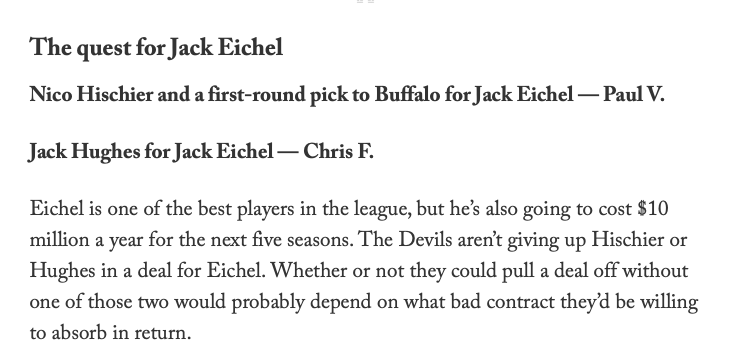 Jack Eichel ne sera pas ÉCHANGÉ au New Jersey...