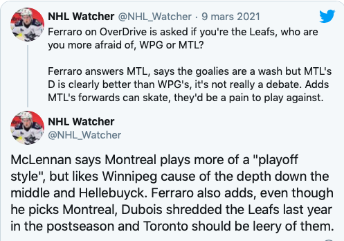 Les Maple Leafs ont peur du CH...pour les séries...