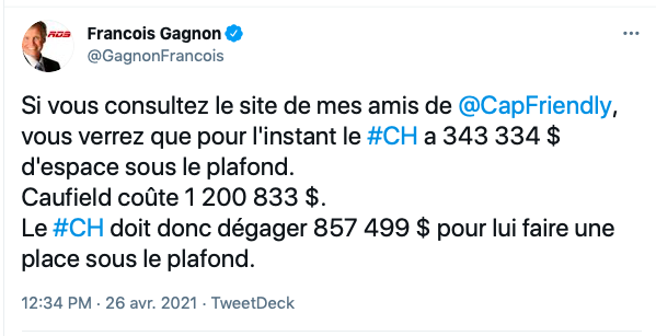 François Gagnon doit lire l'info de Hockey30!!!!