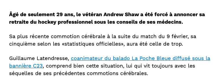 Guillaume Latendresse est SOULAGÉ pour Andrew Shaw...