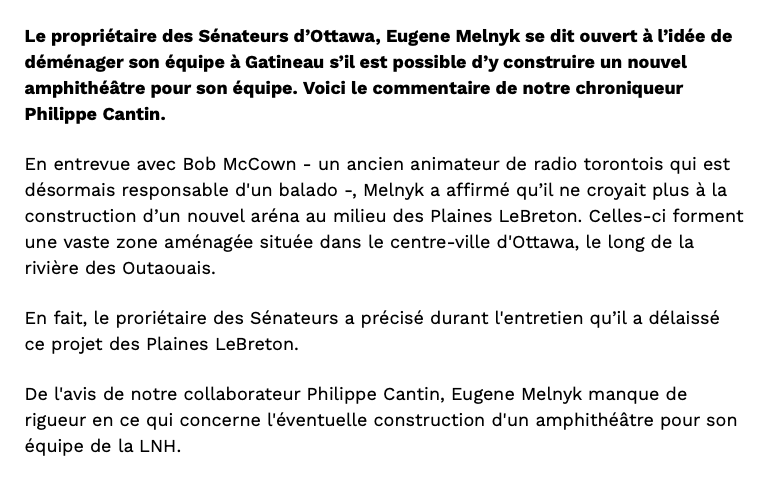 Les Sénateurs de Gatineau: Philippe Cantine REJETTE le PARTY...