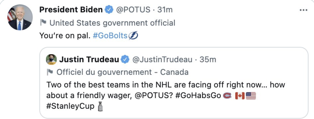 Justin Trudeau prend un pari sur la série Canadien-Lightning...