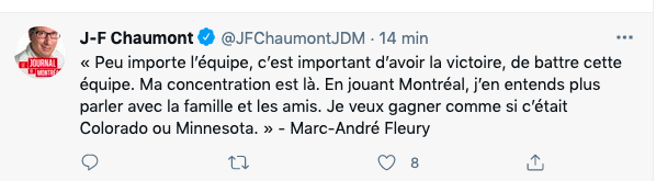 Montréal est dans la tête de Marc-André Fleury..