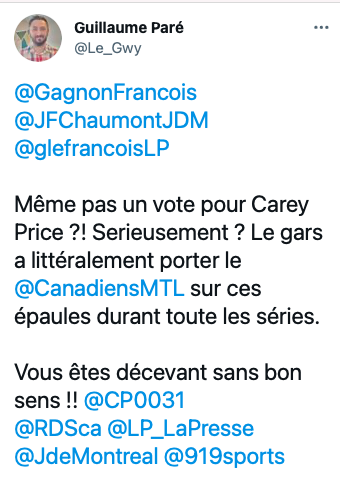 Carey Price TRAHI par les journalistes francophones...