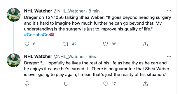 Darren Dreger le répète: la carrière de Shea Weber semble TERMINÉE...