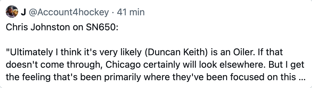 Duncan Keith est déjà un Oilers ?