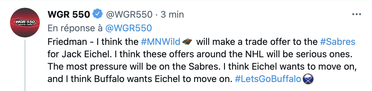 Jack Eichel se rapproche du Minnesota...