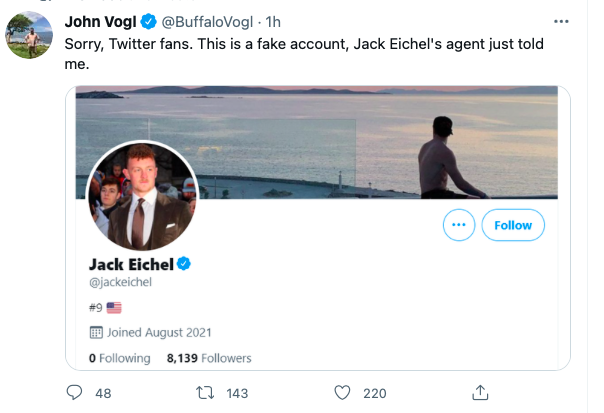 Le compte twitter de Jack Eichel..Serait FAKE...