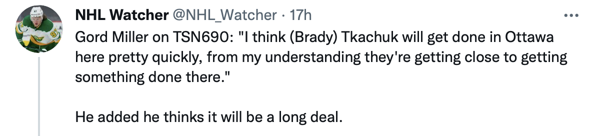 Brady Tkachuk se rapproche d'Ottawa ?
