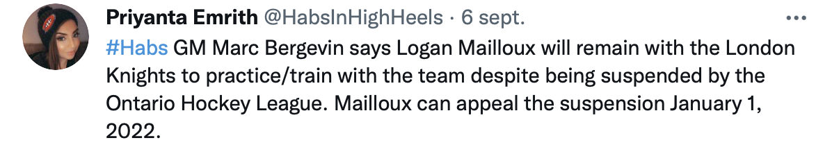 C'est le Canadien qui aurait fait la demande pour Logan Mailloux...