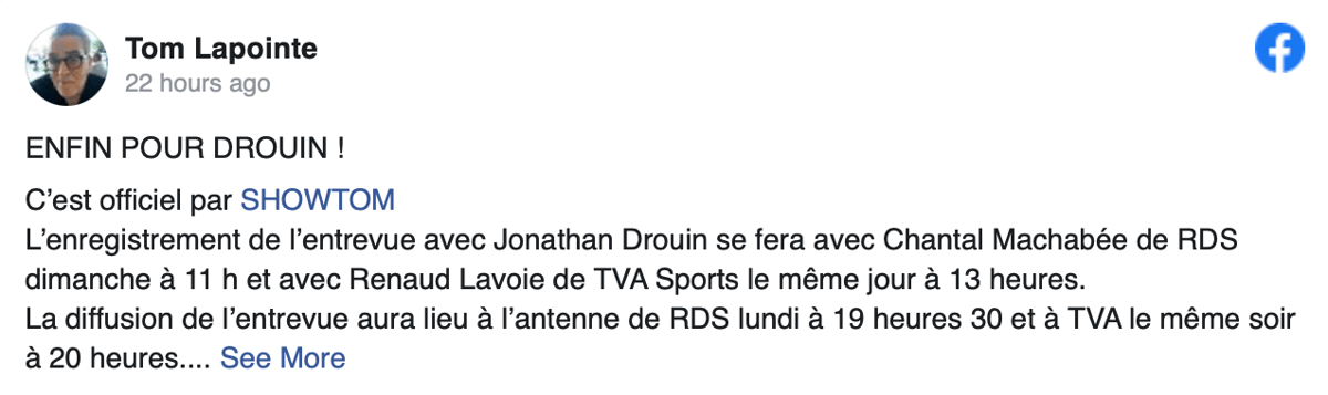 La chicane entre RDS et TVA Sports, pour l'entrevue de Jonathan Drouin...
