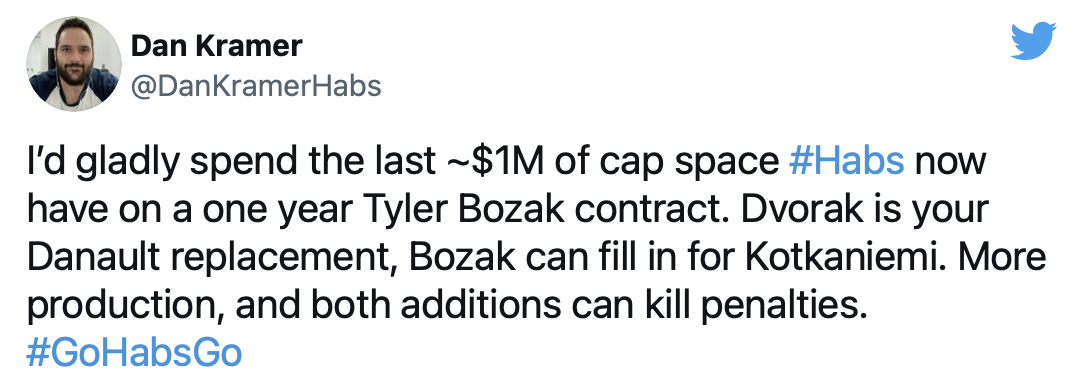 Le nom de Tyler Bozak continue de circuler à Montréal...