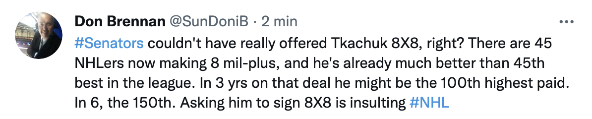 Une offre de 64 MILLIONS pour Brady Tkachuk, INSULTANT...