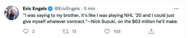 Nick Suzuki se croyait dans NHL 20....HAHA!!!