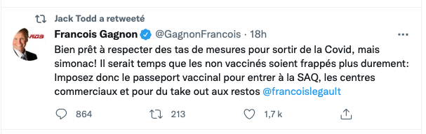 François Gagnon est TANNÉ des NON-VACCINÉS?