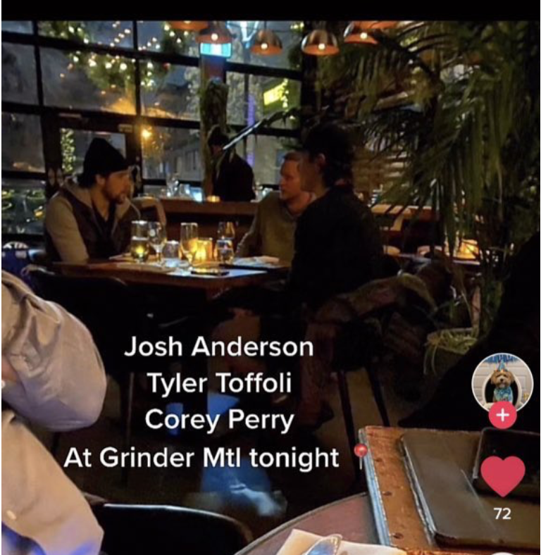 Josh Anderson et Toffoli ont mangé avec Corey Perry hier...