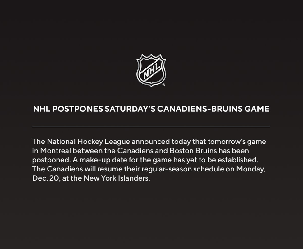 WOW...Le match du Canadien annulé !!!