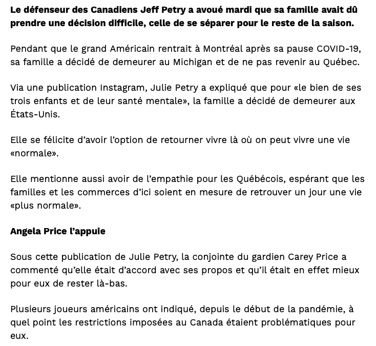 Jeff Petry n'est plus le BIENVENU au Québec...