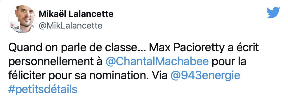 Max Pacioretty a félicité Chantal pour son nouveau poste...