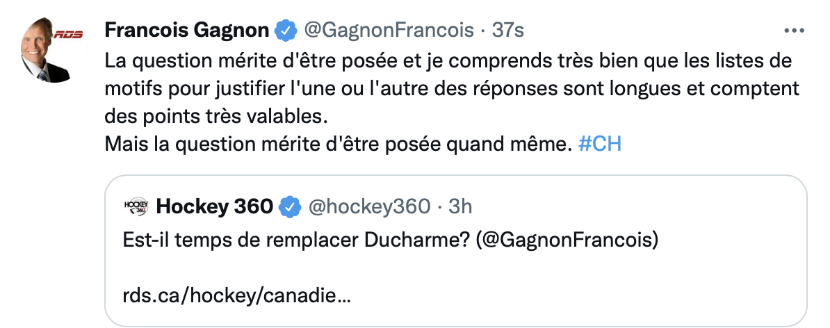 Selon François Gagnon, Ducharme pourrait ne pas finir l'année...