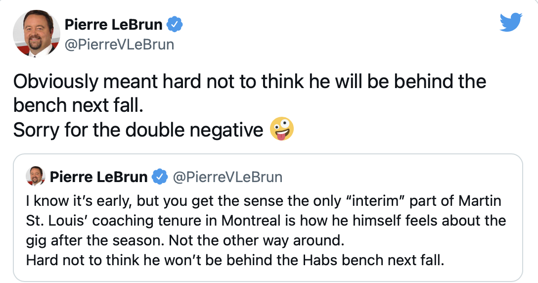 Au tour de Pierre LeBrun de confirmer Martin St-Louis...